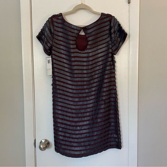 NWT French Connection Mini Dress Maroon Navy Sequin Stripes 6 - Picture 8 of 12